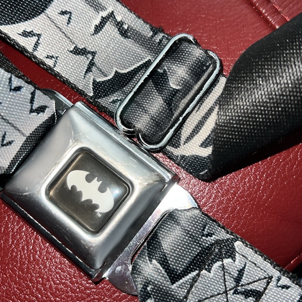 Batman Black Silver Seatbelt Belt - Bat Signals & Flying Bats BlackWhite Webbing - Picture 9 of 10